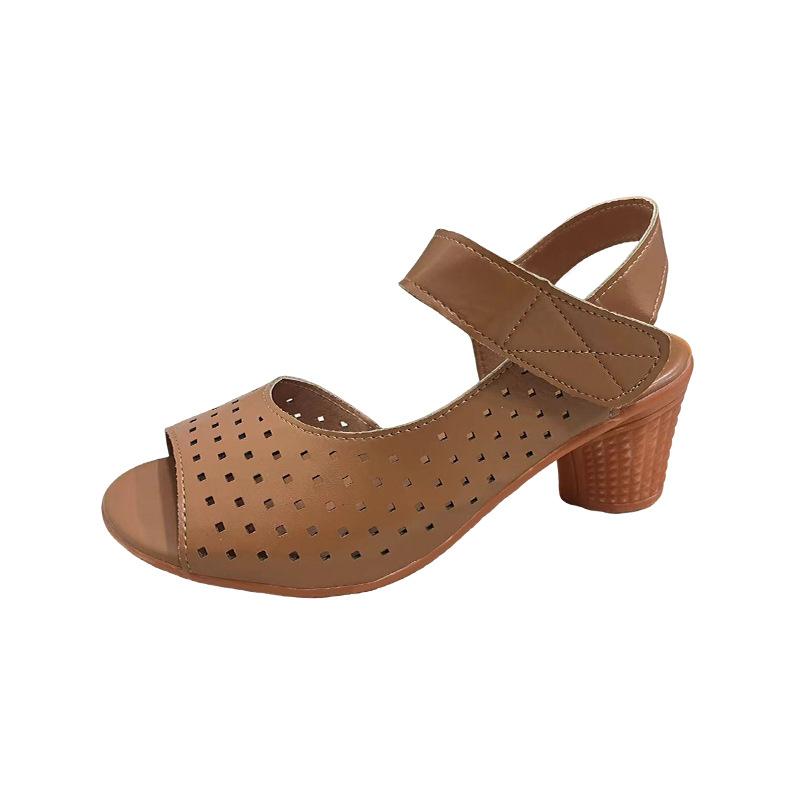 

Thick heel hole sandals style breathable outer wear women s shoes high heel breathable simple wristband fish mouth mother shoes 35 жёлтый
