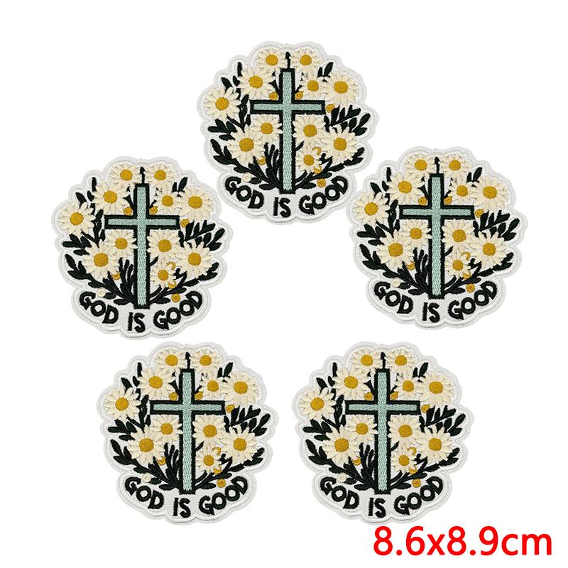5pcs Wholesale Cartoon Jesus Embroidered For Clothes Iron On Patches For Clothing Hats Backpack Jackets Sew Embroidery Badges