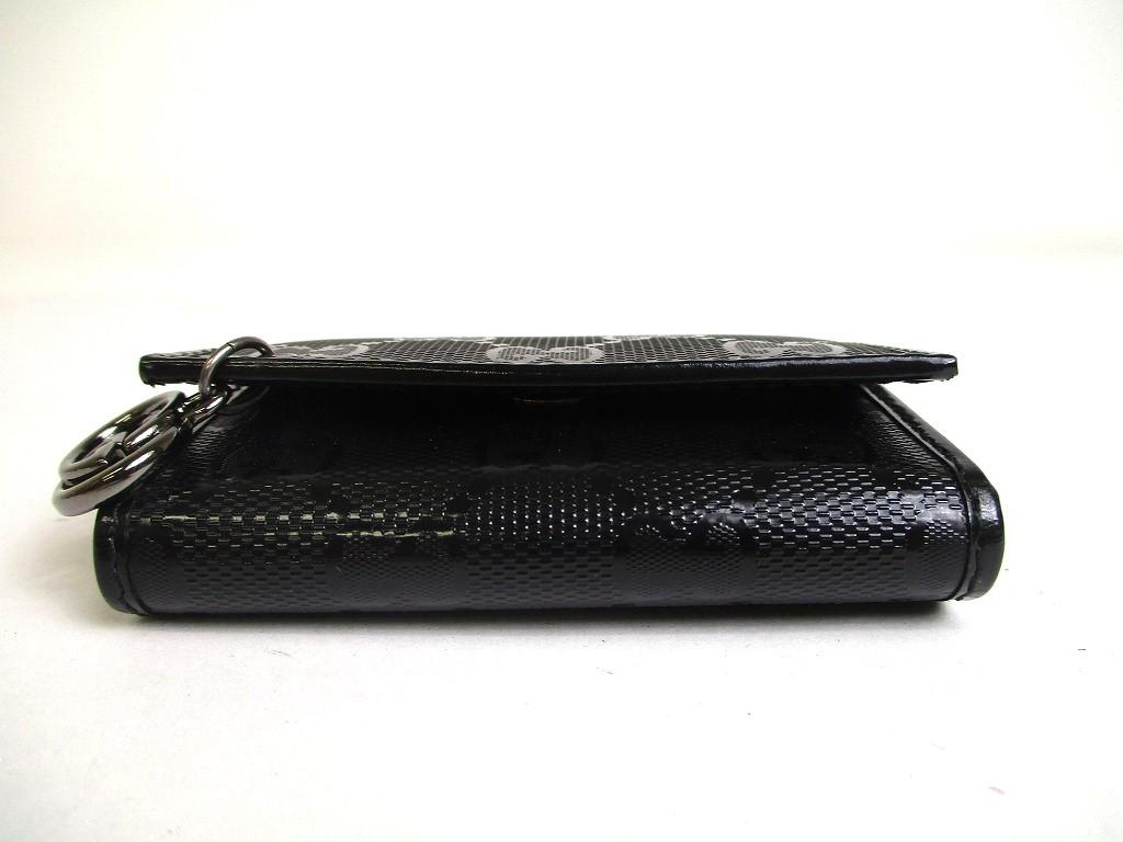 Authentic GUCCI GG Imprimee Black Leather 6 Pics Key Chain #a380   Refurbished