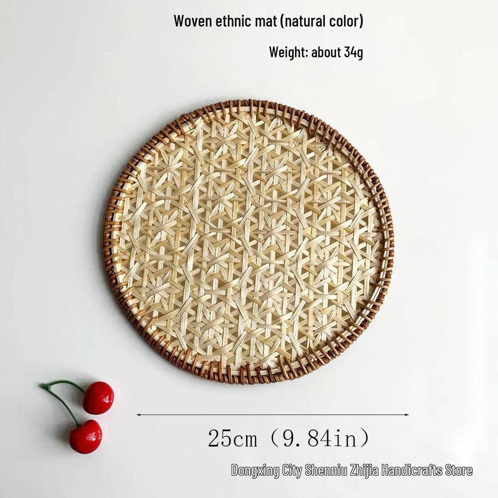 Ethnic Bamboo Weaving Handmade Coaster Set - Heat Resistant Round Placemats for Kitchen & Restaurant