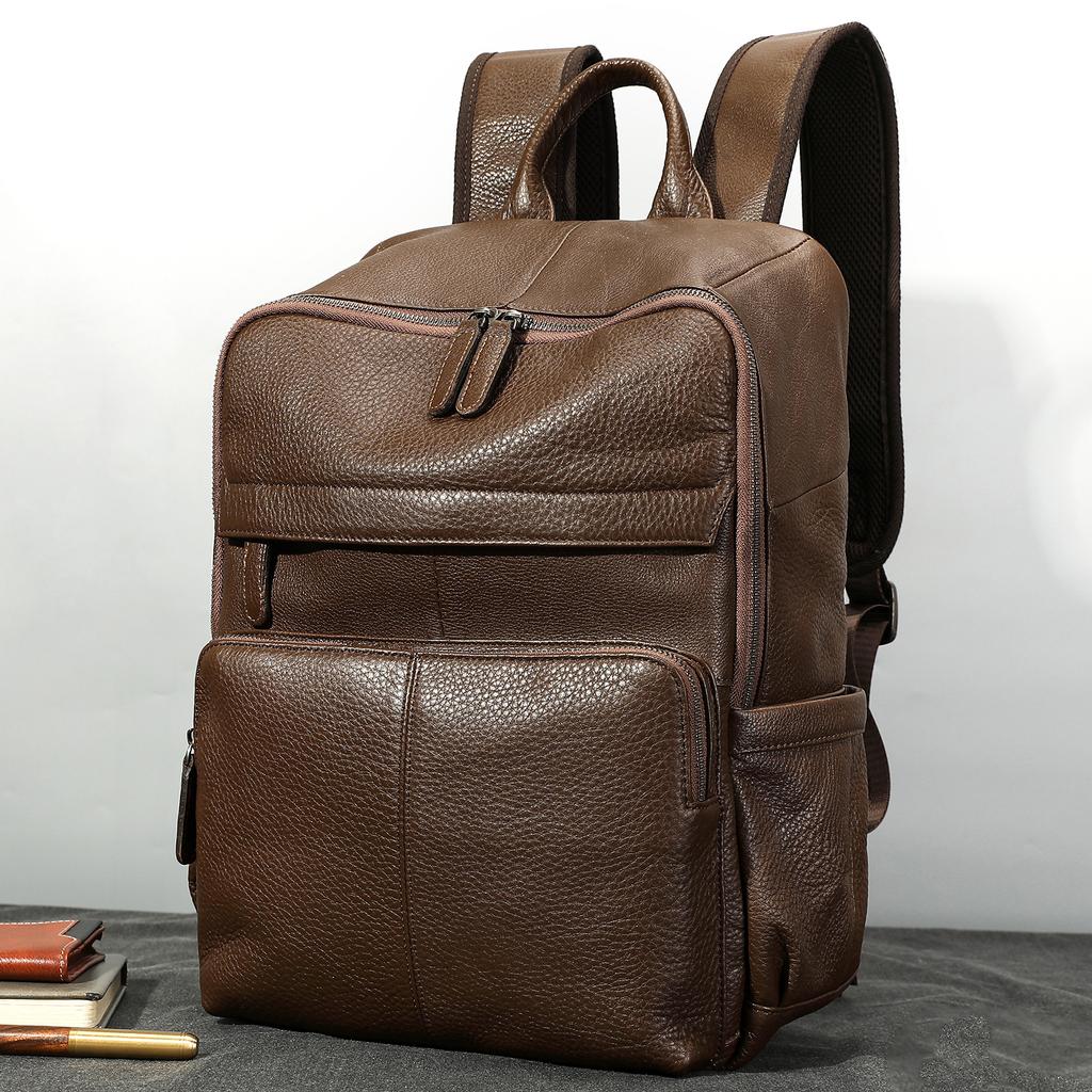 Genuine Leather Large-capacity Fashionable Double-shoulder Backpack for Business Commuting and Multi-functional Use
