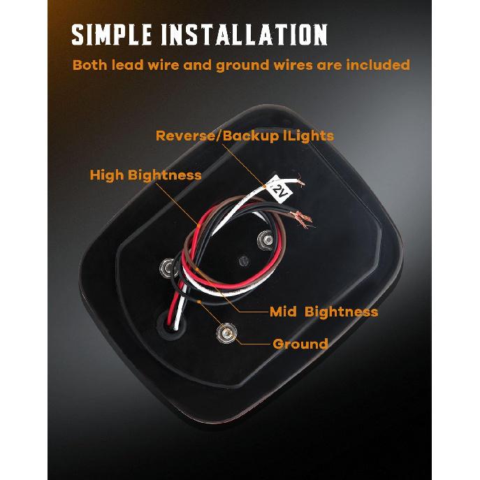 cciyu 2x Universal 16 LED Stop Tail Turn Signal Backup Reverse Brake Clearance Marker Lights Lamps Red/White Square Combination Flatbed Trucks Turn