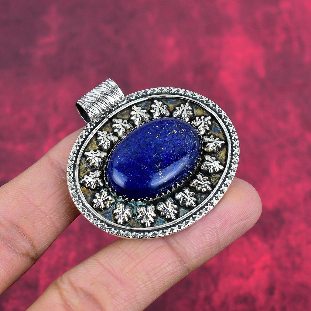 Pandantiv Lapis Lazuli Bijuterii din pietre prețioase lucrate manual, pandantiv din argint solid 925, pandantiv cu bijuterii cu design unic