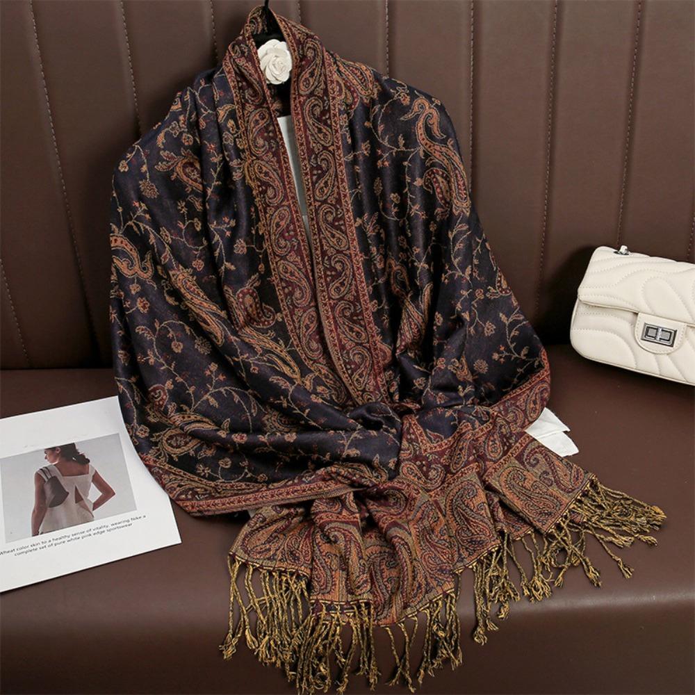 Printed Tassel Blanket Shawl Pashmina Cashmere Shawl Vintage Headscarf  Women