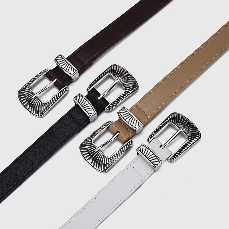 Vintage Alloy Three-Piece Pin Buckle Women'S Belt, Western Style Decorative Jeans Belt Women