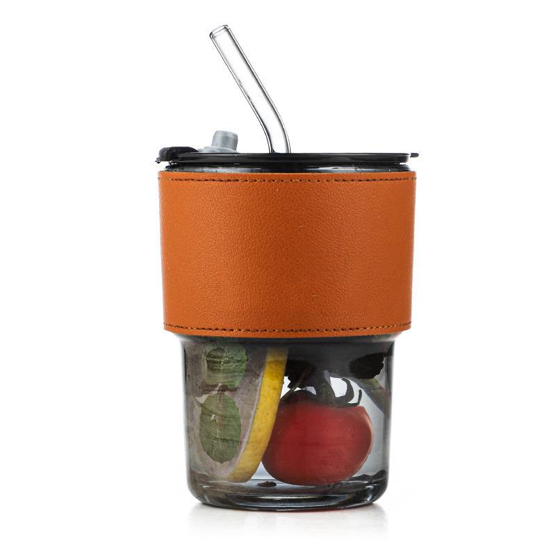 Bamboo Cup Creative Transparent Glass Straw Cup Portable Feng Shui Cup With Lid Milk Coffee Cup