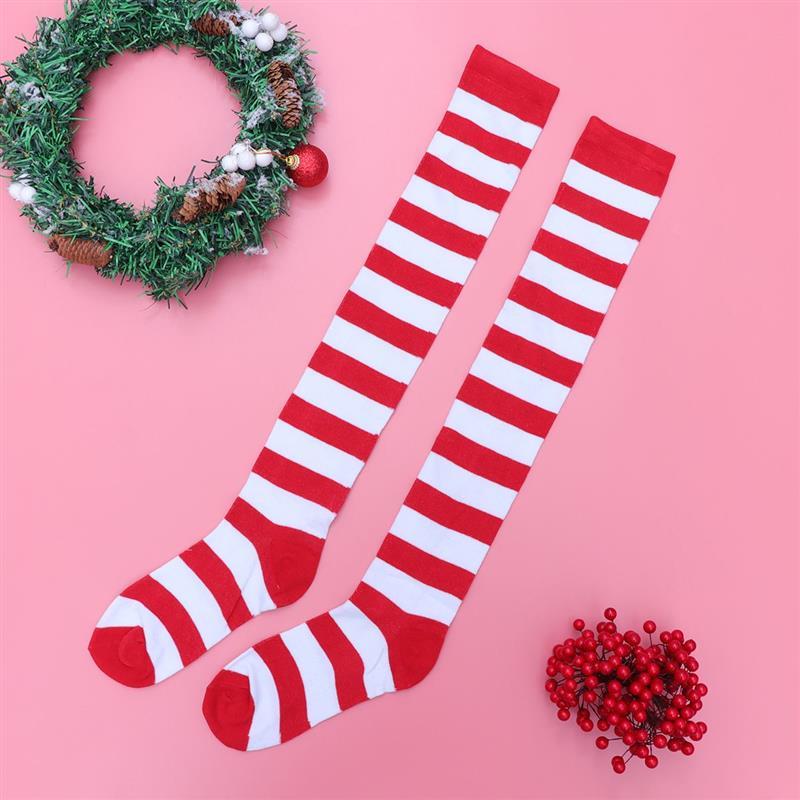

Christmas Red White Stockings Long High Striped Over Knee Socks for Xmas Party Costume Supplies- Free Size PP красный