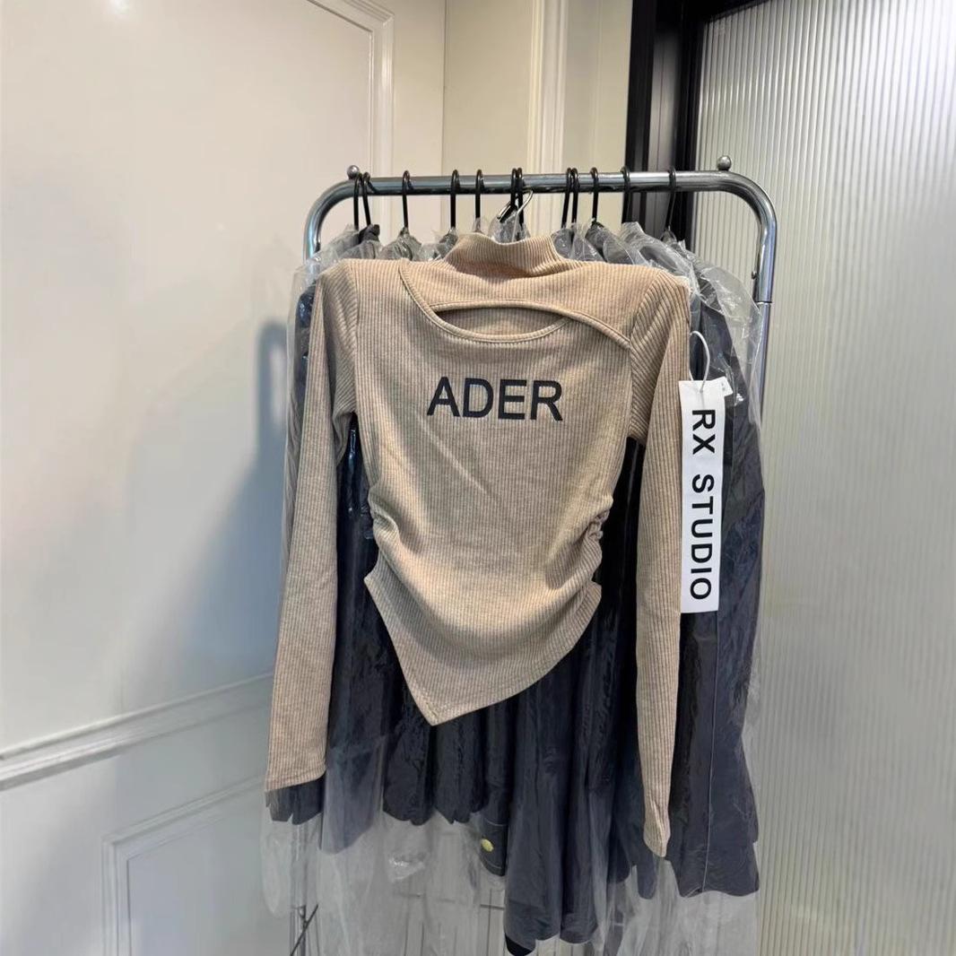 

2025 Women s Spring Slim Fit Cutout Long Sleeve Semi-High Neck Top XL