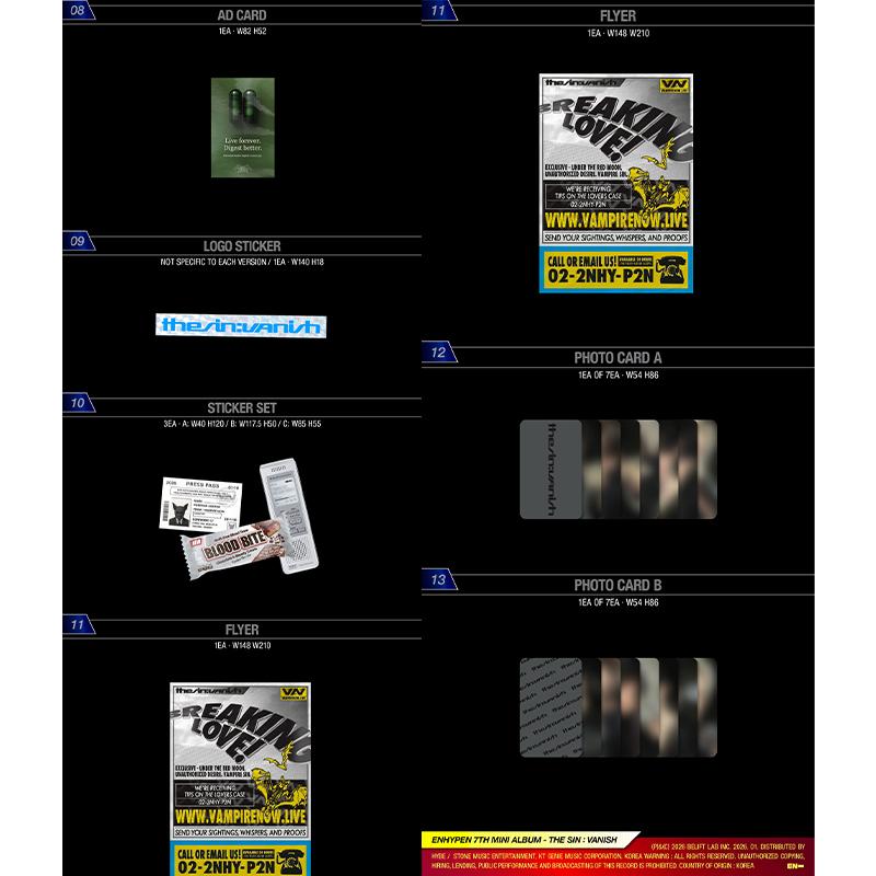 [Precomandă] ENHYPEN mini albumul 7 [THE SIN VANISH] (BENEFICIUL APELULUI VIDEO)