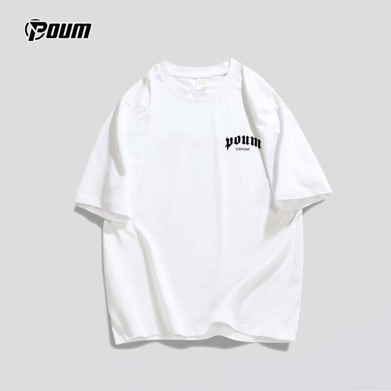 POUM American-Style Short-Sleeve T-Shirt for Men And Women, Summer Fashion Loose Casual Thin Pure Cotton Undershirt PH03 White S