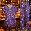 Women's V-Neck Short Sleeve Scrub Set with Pockets, Botanical Print Two-Piece for Caregivers