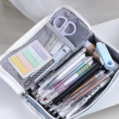 Pink Blue Grey Ins Stationery Bag Large Capacity Multifunctional Korean Style Pencil Case Desktop Storage Aesthetic Pencil Pouch