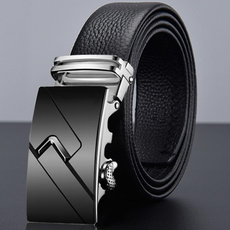 Men'S Cowhide Belt High-End Automatic Buckle Leather Belt Men'S Middle-Aged And Young Leisure Business Belt Men
