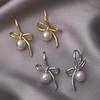 Luxury Asymmetrical Bow Pearl Earrings for Women - Ear Studs, Cuffs & Hoops for Round, Square Faces.