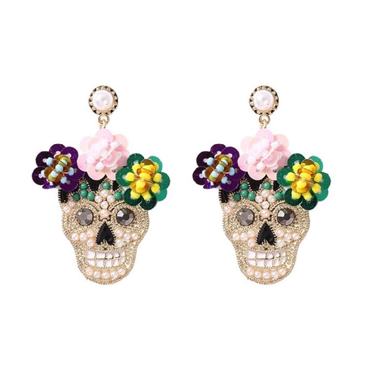 Luxurious Zircon Skull Ear Studs Delicate Zinc Alloy Skull Earrings with Zircon and Glitter Accent for Daily Wear