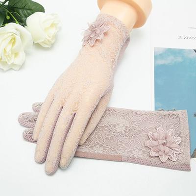 Women Riding and Driving Non-Slip Flowers Mittens Ice Silk Lace Gloves Sunscreen Gloves