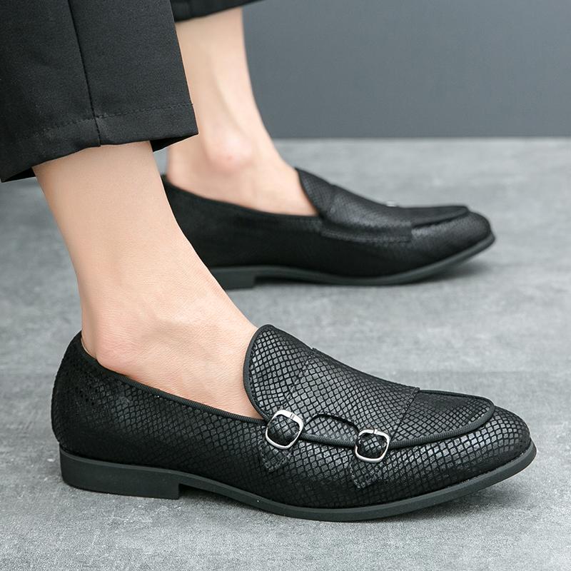 Fashion Luxury Golden Snake Skin Pattern Metal Buckle Design Men Comfortable Soft Flat Bottomed Round Toe Driving Leisure Loafer Shoes