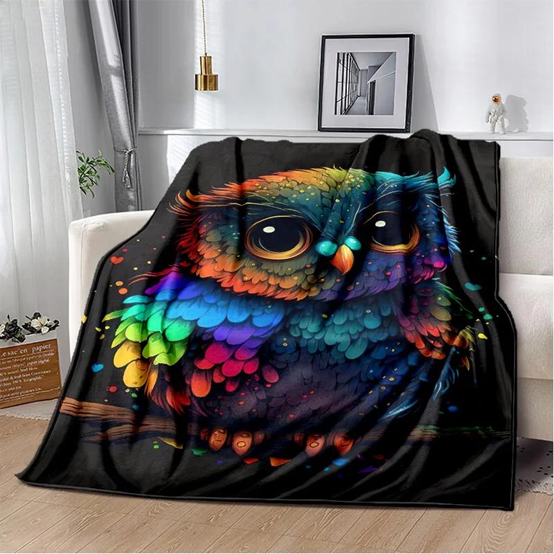 HD Colourful Cute Owl Cartoon Blanket,Soft Throw Blanket for Home Bedroom Bed Sofa Picnic Travel Office Rest Cover Blanket Kids
