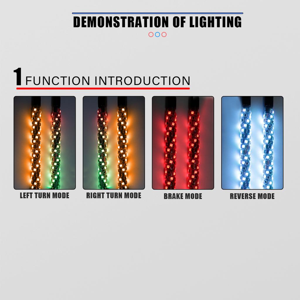 1FT LED Whip Lights,Remote Control Flagpole Antenna Whips,for UTV, ATV, Off Road, Truck, Sand, Buggy Dune, RZR