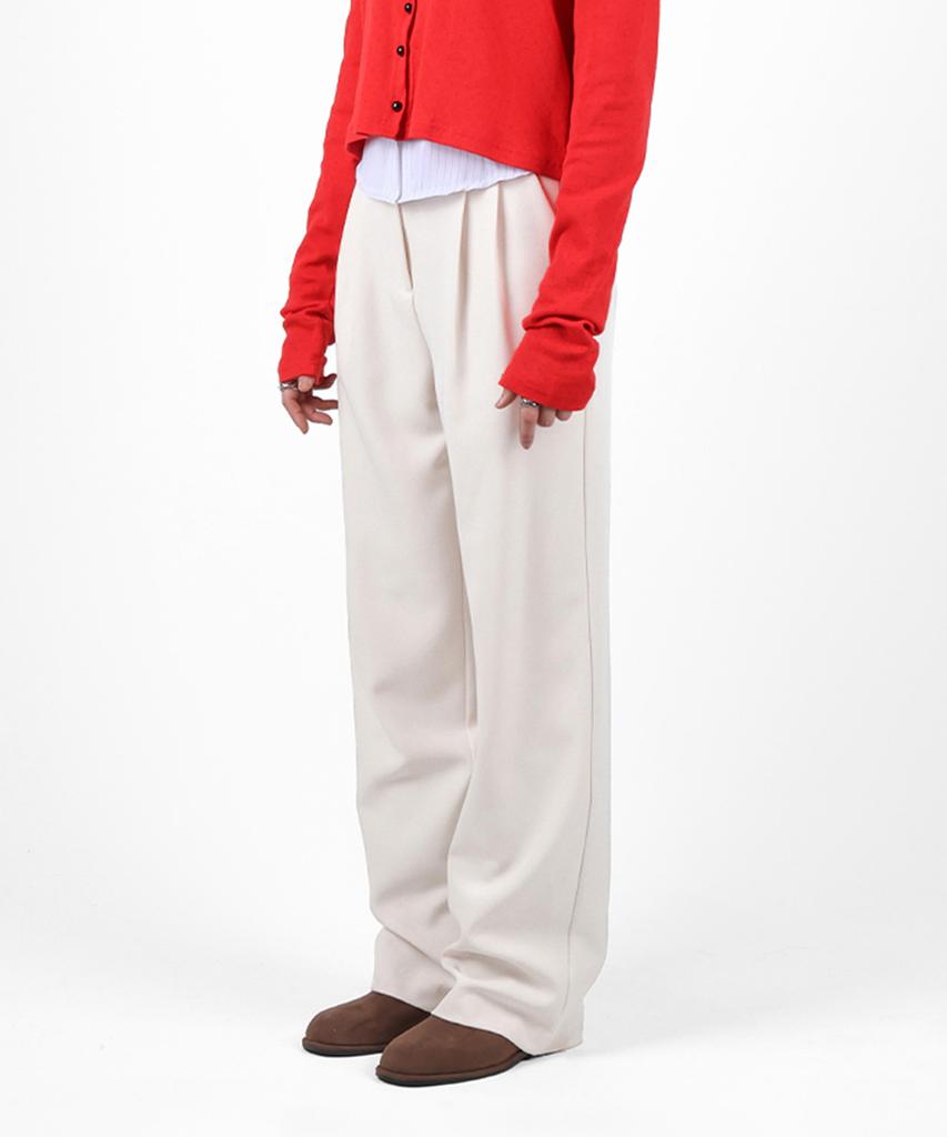 FOR THE FIT Double-Pleat Wide Slacks_Cream