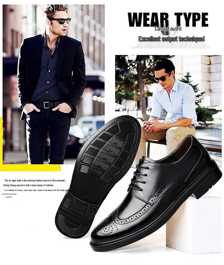 Men's Formal & Casual Brogue Leather Shoes - Low-top Pointed Toe Carved Cowhide, Large Sizes Available