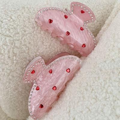 Sweet Rhinestone Love Heart Hair Claw Hair Clip Hairpin Acetic Acid Hair Clip Headwear Geometry INS Shark Clip Female
