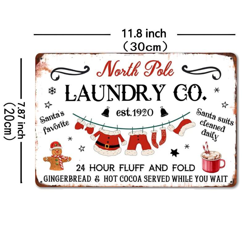 

Room Decor North Pole Laundry Co Vintage Metal Tin Sign Retro Christmas Wall Art Iron Material Festive Farmhouse Kitchen 20x30cm（7.8x11.8inch）