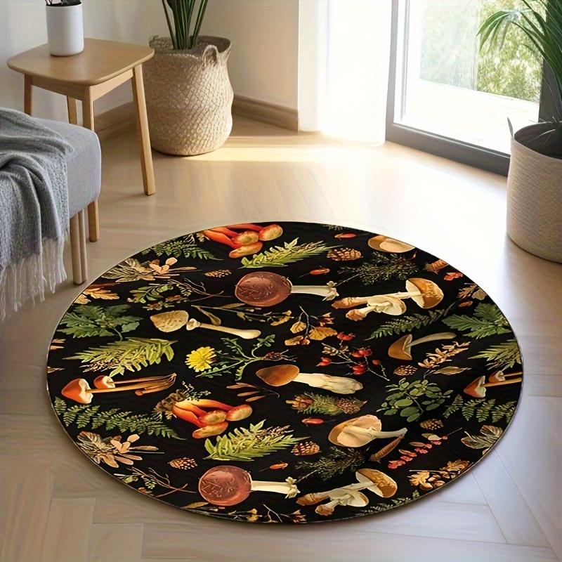 Crystal velvet carpet2D Flat, 2D Flat Print, not 3D, Small Mushroom Pattern Round Mat - Soft, Non-slip, Washable Fleece Mat, wit