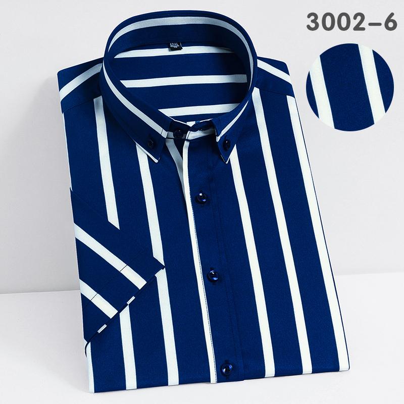 Camicie elasticizzate a righe da uomo a maniche corte Camicia elegante da uomo estiva morbida da lavoro Vestibilità regolare casual Qualità senza tasca frontale