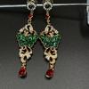 Medieval Design High-end Green Butterfly Inlaid Gemstone Pendant Earrings Water Droplet Sweeping Shoulder Long
