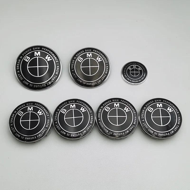 BABD1 For BMW 7pcs BMW Emblem Set 82mm 74mm 45mm 56mm 68mm Car Front Hood Logo Rear Trunk Badge Wheel Center Hub Caps Steering Wheel S