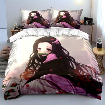 Anime Girl Bedding Set with Pink Accents Bedding Set (1 Duvet Cover, 2 Pillowcases, Duvet Not Included)