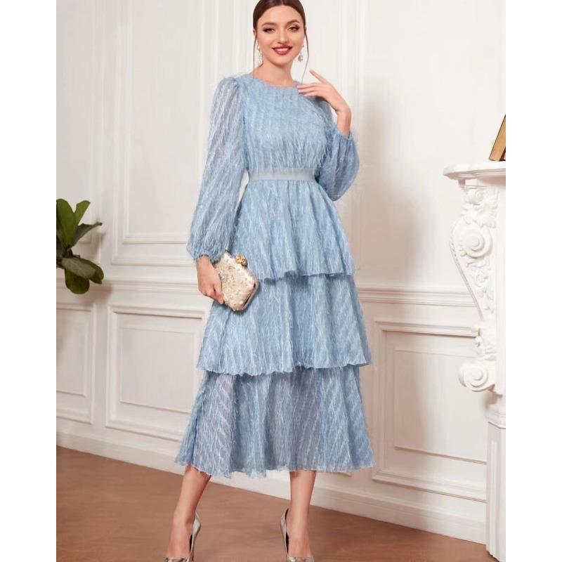 

2 Women s temperament early spring casual new retro lace fairy slim and thin dress S небесно-голубой