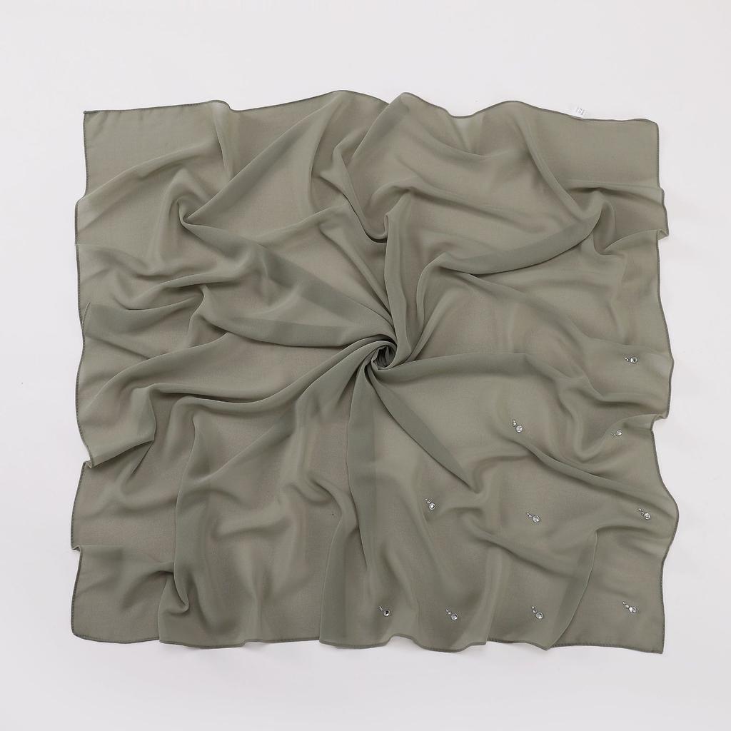 New Arrival Pearl Chiffon Drop-Shaped Rhinestone Square Scarf, High-Quality Hijab for Malaysian Malay Women