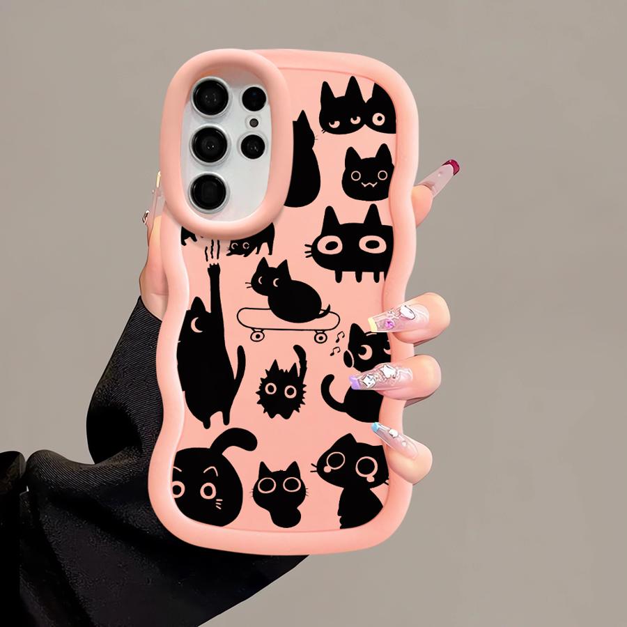 Case for Samsung Galaxy S21 S25 S24 A26 S22 Ultra S23 Plus A25 S20 FE Soft Phone Cover A35 A36 A34 A24 A55 A54 Black Cat Cartoon