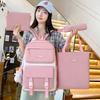 Four-piece Girls Schoolbag Simple Large Capacity Solid Color Five Backpack Junior High School Student Backpack Women