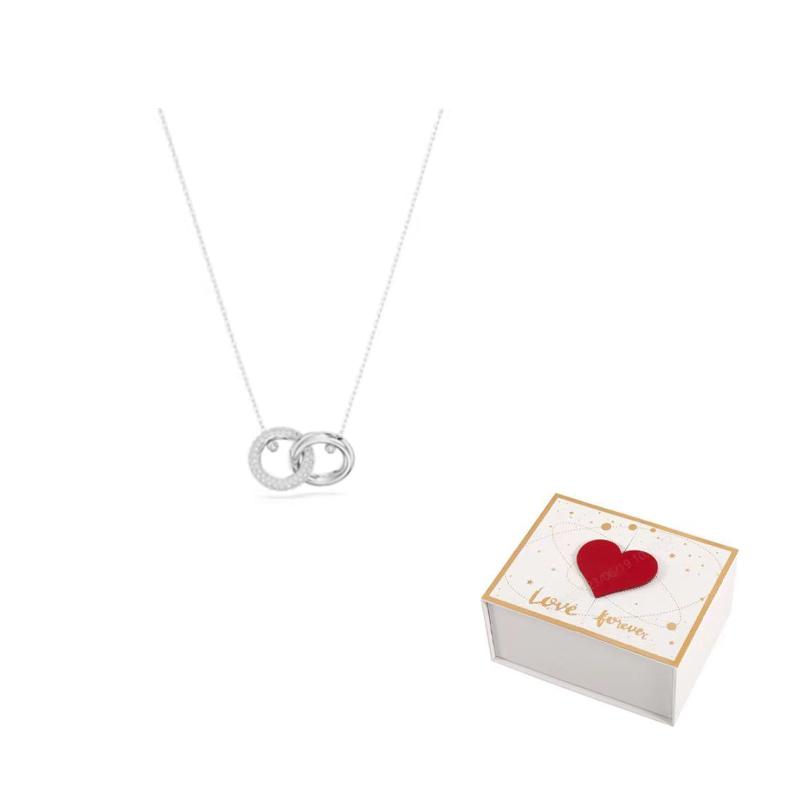 Swarovski Dextera Cubic Zirconia Faux Crystal, Rhodium Plated Necklaces Womens Silver F-white gift box