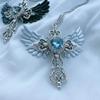 European and American Street Blue Gem Angel Crossed Clavicle Chain Necklace
