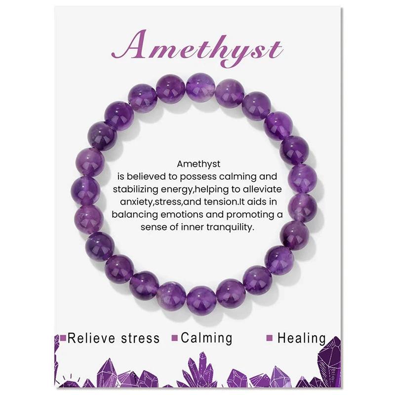 Natural Purple Beaded Bracelet Quartzs Natural Stone Lapis Lazuli Amethysts 8mm Beads Bracelets With Card For Women