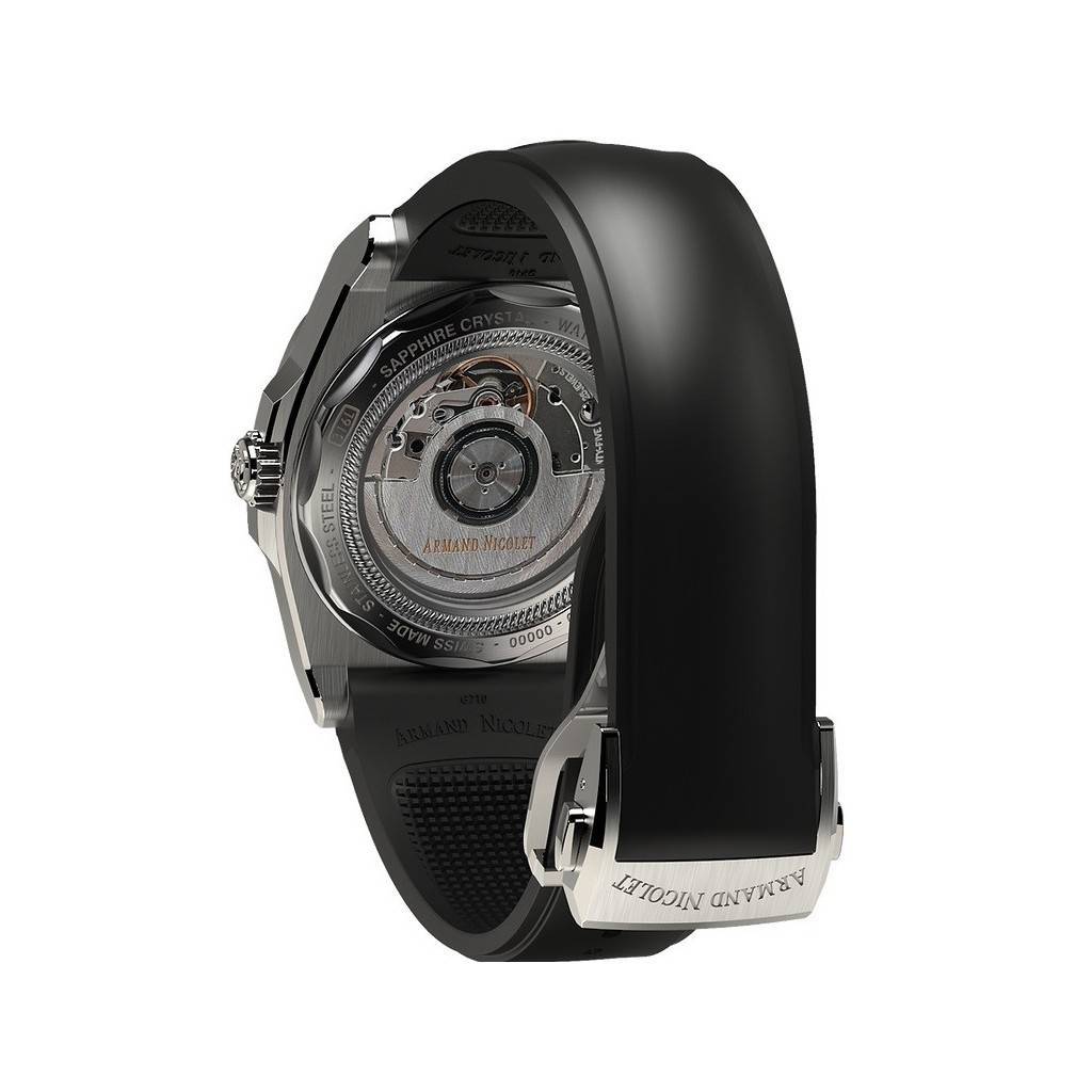Armand Nicolet Tramelan J09 GMT Szara Tarcza Automatyczny A663AAA-GR-GG4710N Czarny Gumowy Pasek Zegarek Męski