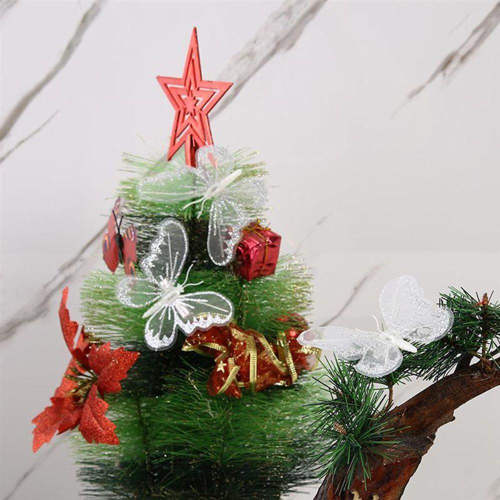 

12pcs Simulation Gauze Xmas Tree Pendant Plastic Christmas Tree Butterfly Clip Ornament Festive