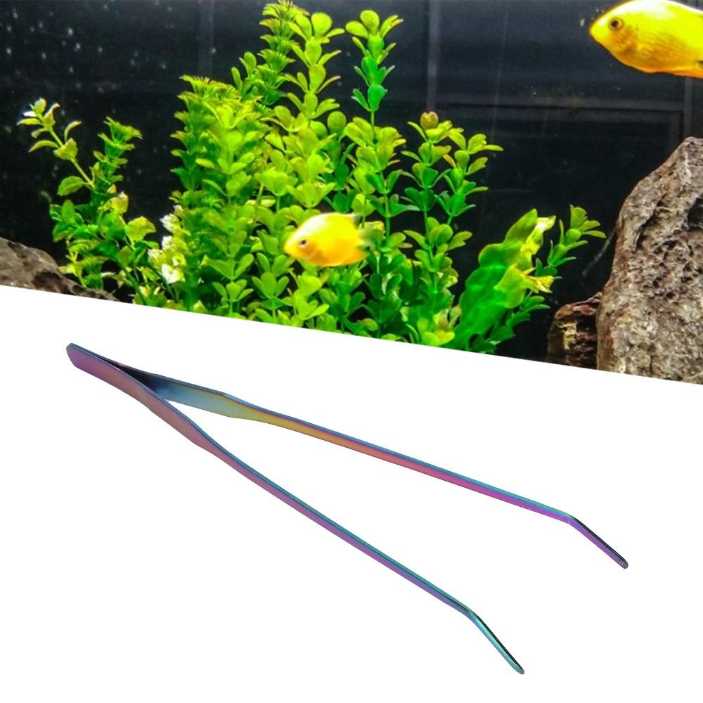 Stainless Steel Aquarium Tweezers 27cm Length Curved Design Planted Tongs Rainbow Long Tweezers Aquascaping Tools