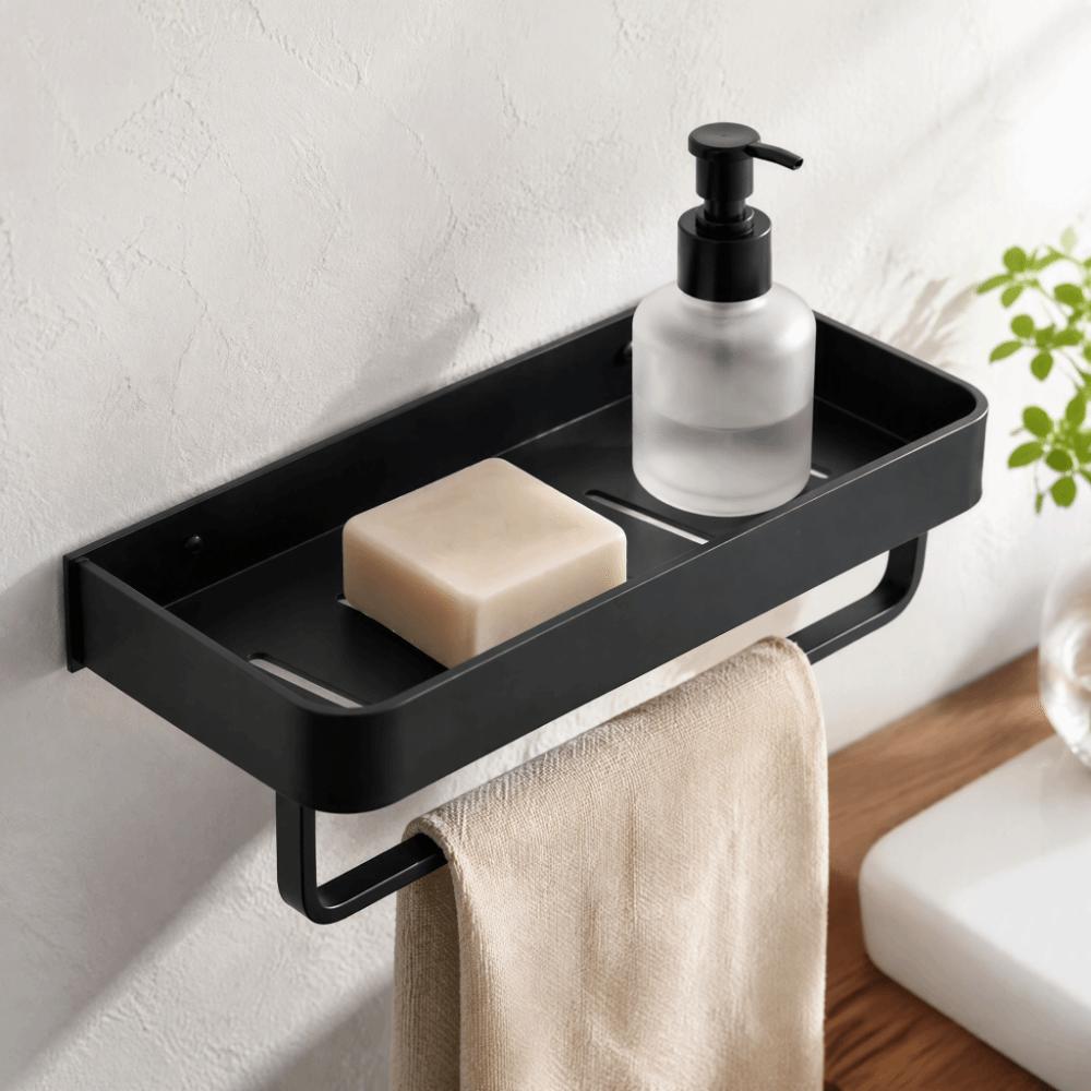 Aluminum Bathroom Shelf Black Storage Shelf Practical Towel Rack  Space Saving