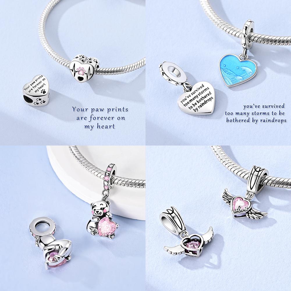 Authentic Charm Bead Charms Copper Heart Pink Zircon Bowknot Bead Charms Compatible With Bracelets Jewellery Making Diy Women Anniversary Gift Accesso