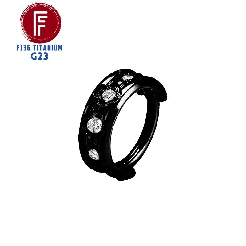 G23 Titanium Daith Cartilage Earrings 16G Helix Nose Septum Piercing Conch Hinged Clicker Body Jewelry Ear Ring Zircon