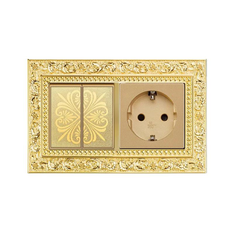 Luxury Vintage Push Button Switch 1/2/3/Gang 2Way,EU France Standard Copper Wall socket,Universal Light Home Switch Power Outlet