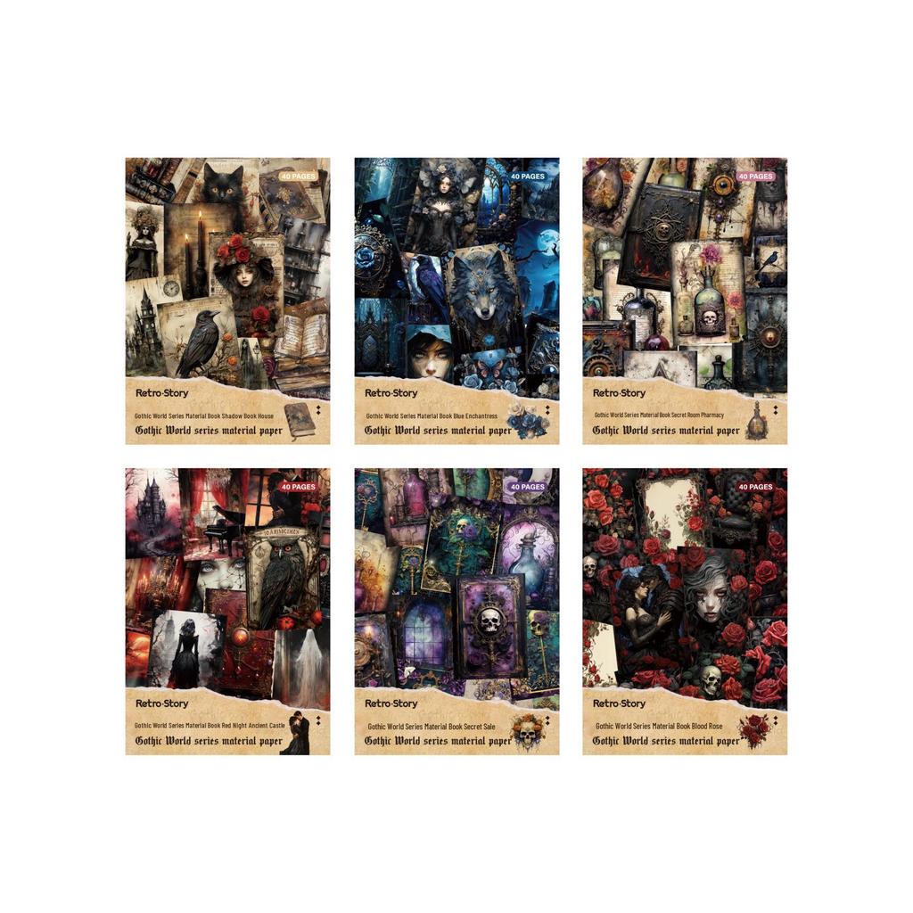 Gothic World Series Retro Tagebuch DIY Materialbuch - 6 Designs, 40 Blatt pro Packung