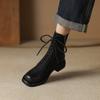 2024 Nové Zimní Dámské Boty Kožené Boty Hovězí Semiš Kulatá Špička Hrubý Podpatek Dámské Boty Platformové Boty Pravá Kůže Vysoké Podpatky