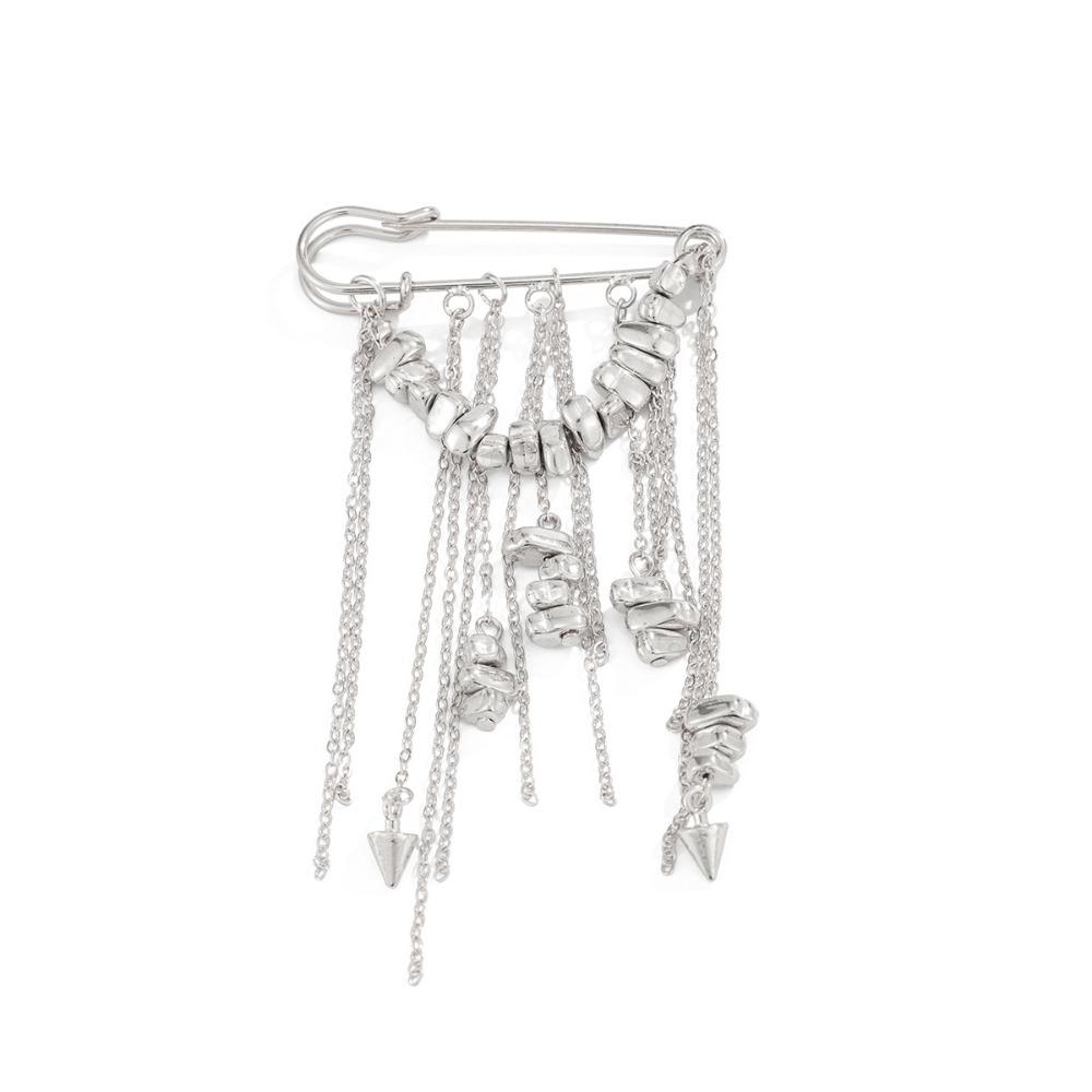 

Multi-Functional Lady Chain Tassel Brooches Handmade Irregular Beaded Chain Pin Elegant Trendy Vintage Metal Tassel Brooch серебряный