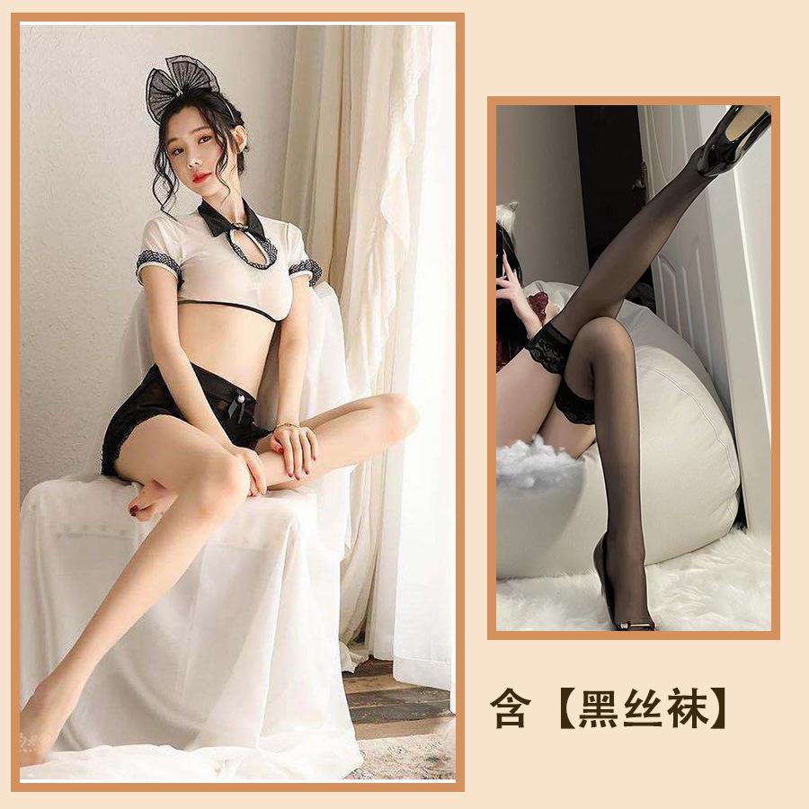 Sexy Underwear Hot Tight Skirt Hollowed Out Cute Sexy Short Skirt Split Ice Silk Transparent Maid Uniform